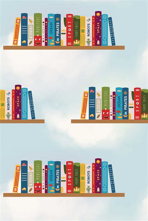 Colorful Cute Bookcase Peel and Stick Wallpaper or Non-Pasted