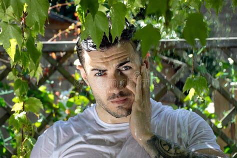 Muscle Wet Naked Man Lying In Sea Water Stock Image Image Of Abdomen Seacoast 18930251