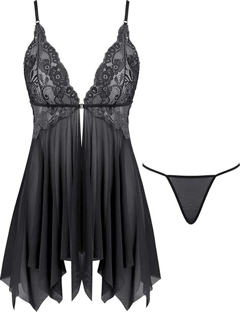 Amazon Joyaria Babydoll Lingerie For Women Open Front Lace Sheer Chemise Clothing