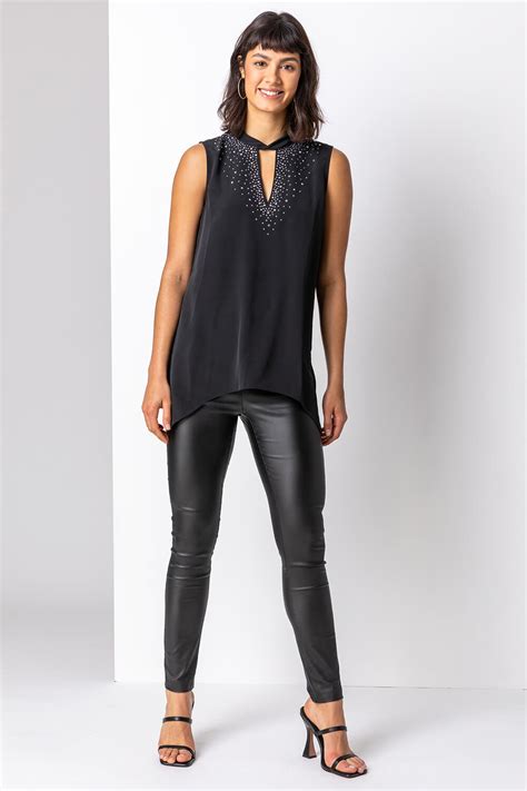 Sparkle High Neck Keyhole Top In Black Roman Originals Uk