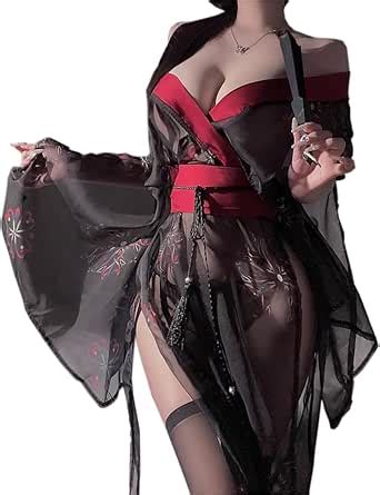 Amazon Senjiy Sexy Kimono Lingerie For Women Costume Cosplay Robe Perspective Cute Open