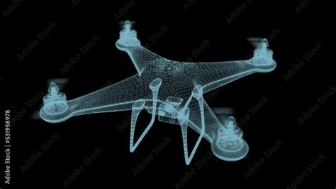 beautiful animated hologram   virtual modern quadcopter rotating