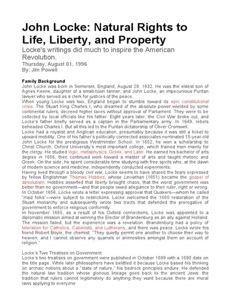 John Locke: Natural Rights To Life, Liberty, and Property: Locke's ...