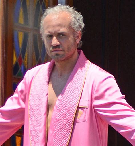 Edgar Ramirez As Gianni Versace In A Pink Robe On Set Of American Crime