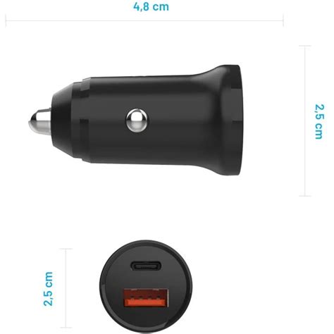 FIXED autonabíječka s USB C a USB výstupem a podporou PD 20W černá