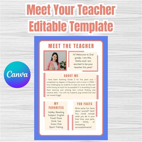 Editable Meet The Teacher Canva Template Cute Customizable Back To