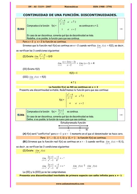 Continuidad De Una Funci N Discontinuidades