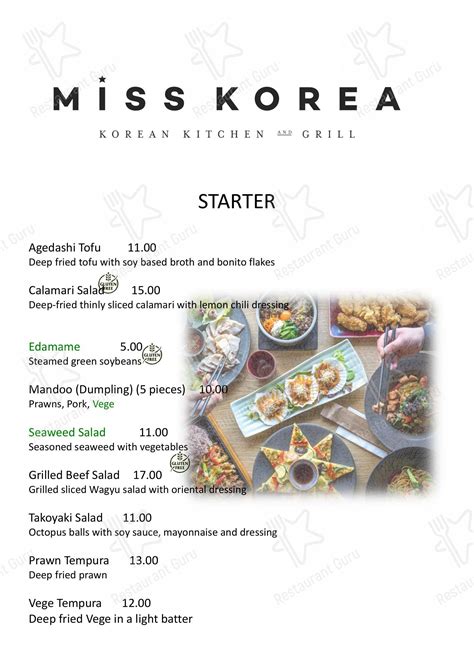 Menu at Miss Korea Kitchen restaurant, Camberwell