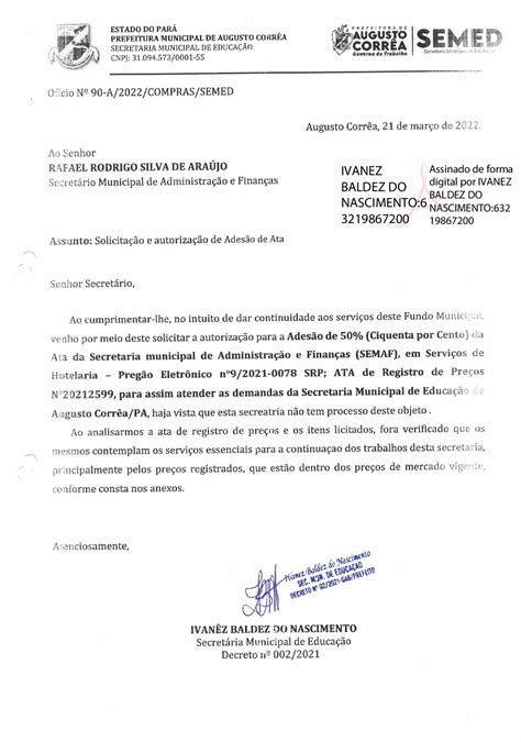 solicitação de adesao ASS Prefeitura Municipal de Augusto Corrêa Gestão