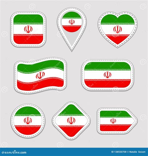 Iran Flag Vector Set. Iranian Flags Stickers Collection. Isolated