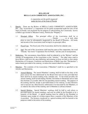 Fillable Online BYLAWS OF BELLA LAGO COMMUNITY ASSOCIATION INC A