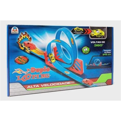 Pista Carrinho Estilo Hot Wheels Duplo Lopping Braskit em Promoção na