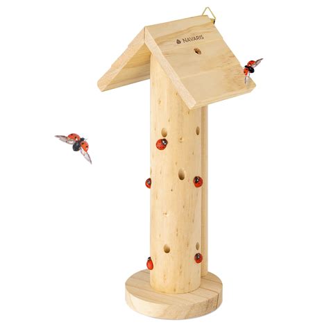 Navaris Wooden Ladybug Habitat - Hanging Real Pinewood Flying Insect