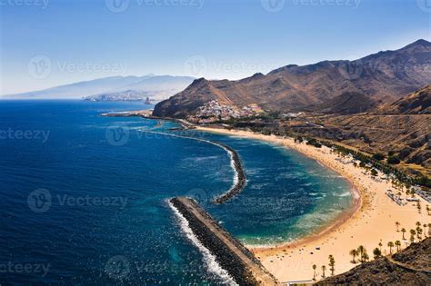 Top View Of Las Teresitas Beach With Yellow Sand Near The City Of