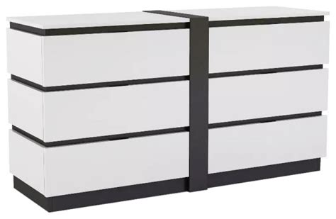 Wooden 6 Drawers Dresser in White and Metallic Gray - Modern - Dressers ...