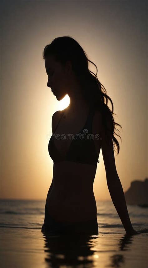 Silueta De Una Mujer En Una Silueta Bikini De Una Mujer En La Silueta De La Puesta De Sol De Una