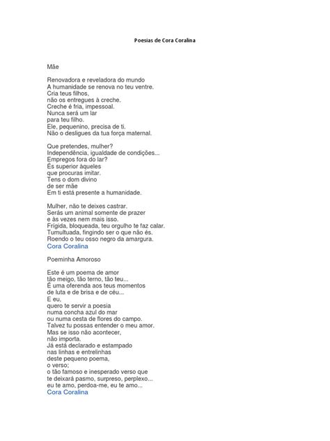 Cora Coralina Poemas De Amor - Poemas de Cora Coralina | PDF | Amor