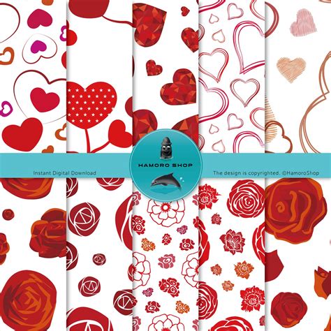 Valentine Digital Paper 12 X 12 Pdf Hearts Etsy