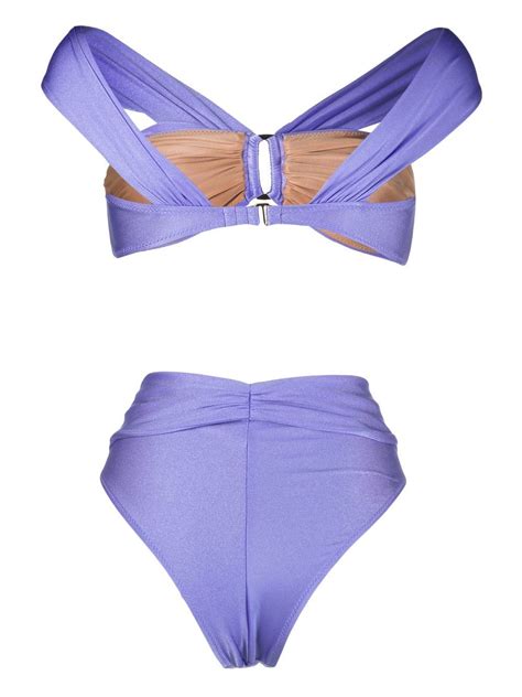 Noire Swimwear Gathered Detail High Waisted Bikini Purple Farfetch