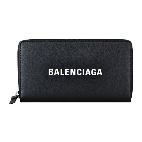 Balenciaga巴黎世家everyday壓印logo小牛皮拉鍊長夾黑 歐系精品包配件 Yahoo奇摩購物中心