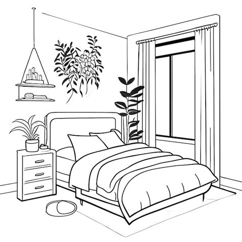 Disegno Per Colorare Interni Di Una Camera Da Letto Accogliente E