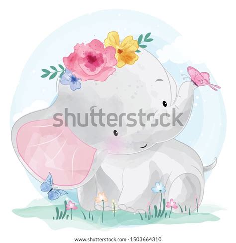 Cute Elephant Butterflies Illustration Stock Vector Royalty Free