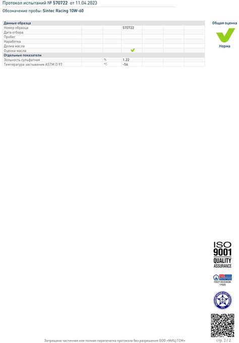 Sintec Racing 10W-60 API SN свежее - Страница 7 - Лабораторные анализы ...