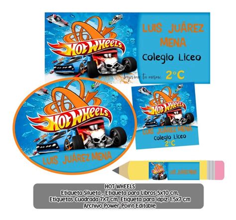 Kit Etiquetas Escolares Hot Wheels Editables Ppt Meses Sin Intereses
