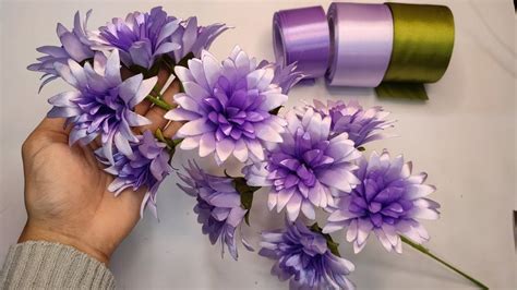 membuat buket bunga  pita satin flower making tutorial