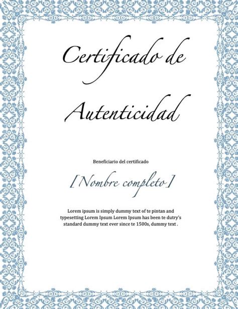 Plantillas Para Certificados De Autenticidad