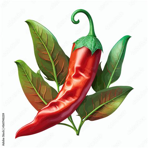Red Chili Pepper Hot Spicy Plant Pod Paprika Cayenne With Green Stem Vector Realistic
