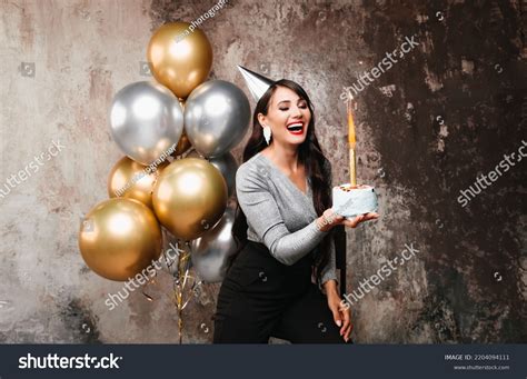 Happy Birthday Sexy Brunette Posing Balloons Stock Photo Shutterstock