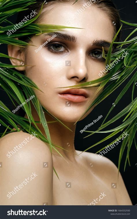 Beautiful Women Naked Shoulders Cosmetics Green Stock Photo Shutterstock