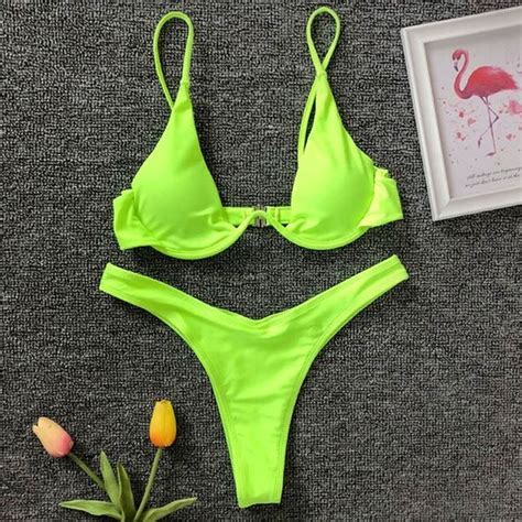 Bikini Mảnh Gọng Cup Siêu Nâng Ngực Super Sexy Tight Plunge Neon Tanning Bikini Set Shopee