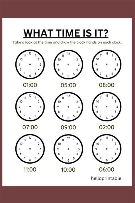 printable telling time practice