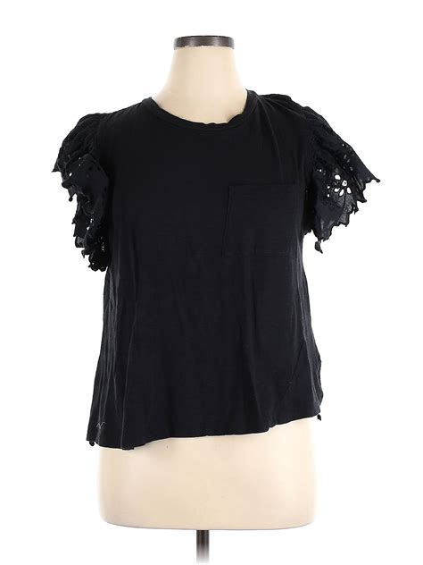 Worn 100 Cotton Black Short Sleeve Blouse Size Xl 65 Off Thredup