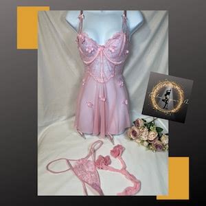 Romantic Underwire Babydoll Lingerie Set With Pair Stockings Etsy