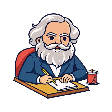 Karl Marx Vector Illustration Icon With Books Pen Stock Vector