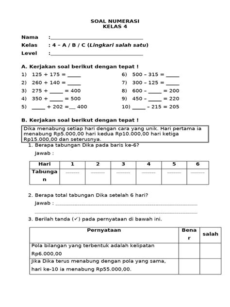 worksheet numerasi kelas   april