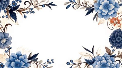 Premium Photo Floral Frame With Blue Flowers And Leaves On A White