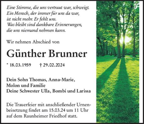 Traueranzeigen Von G Nther Brunner Vrm Trauer De