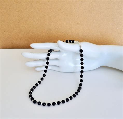 Black Onyx Beaded Necklace Black Onyx And Silver Beaded Necklace Womens Black Onyx Gemstone