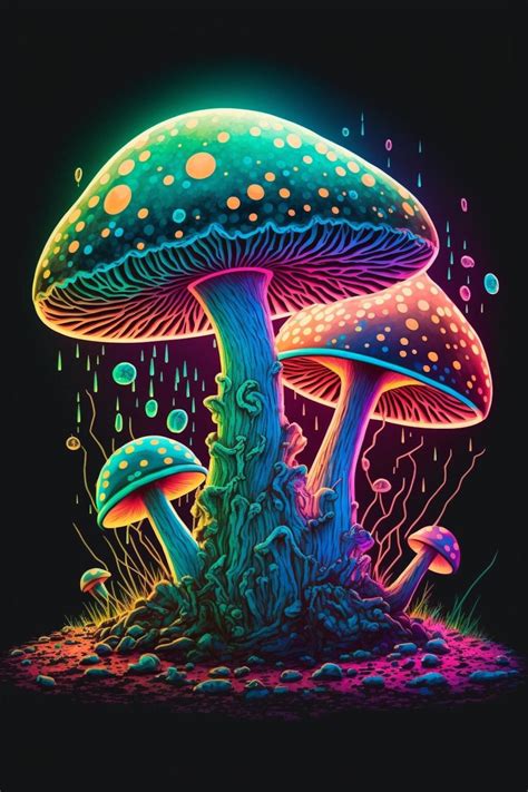 Psychedelic Mushrooms Digital Download Digital Print Bright Neon