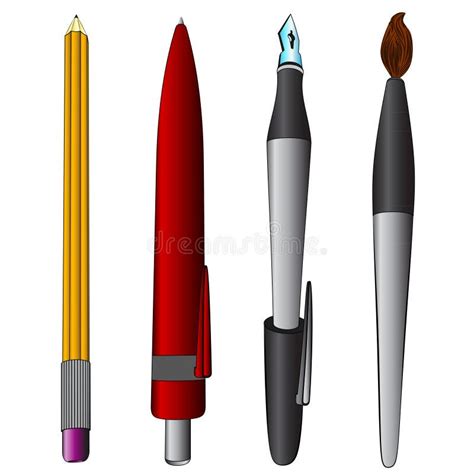 Brush Pen Ballpoint Pencil Colored Collection Vector Stock Vector