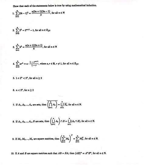 Solved 1. ∑k=1n(2k−1)2=3n(2n+1)(2n−1), for all n∈N 2. | Chegg.com