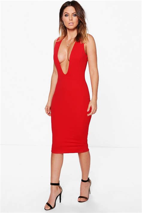 Amarta Deep Plunge Midi Dress Deep Plunge Midi Dress Red Midi Dress Bodycon Dress Dress