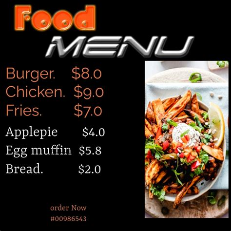 Food Menu Template Postermywall