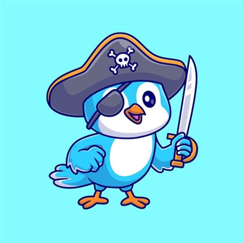 Free Vector Cute Bird Pirate Holding Sword Cartoon Vector Icon