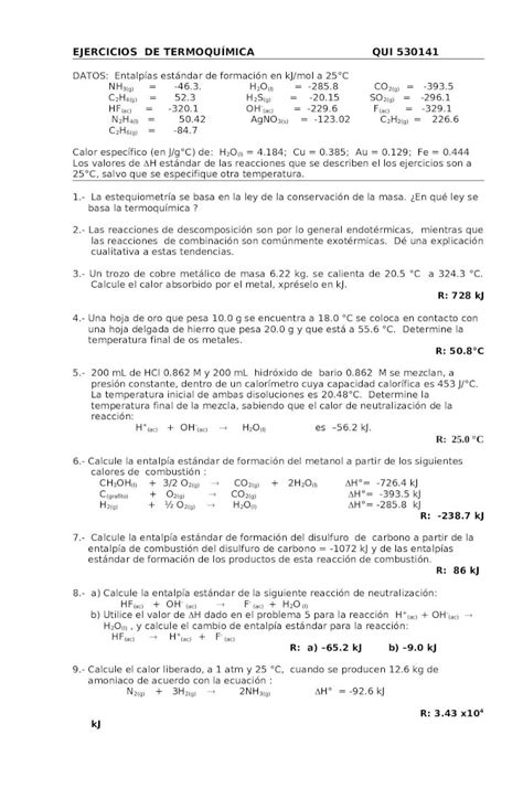 Doc Ejercicios De Termoquimica Dokumen Tips