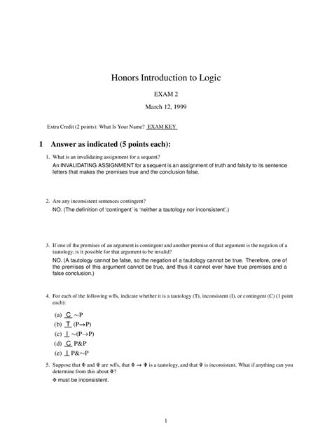 Honors To Introduction To Logic Exam 2 Phil 240 Docsity